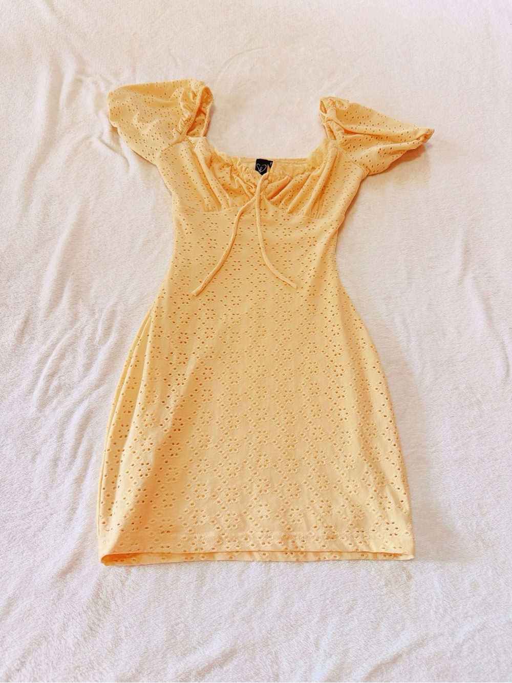 Windsor Yellow Eyelet Puff-Sleeve Mini Dress
